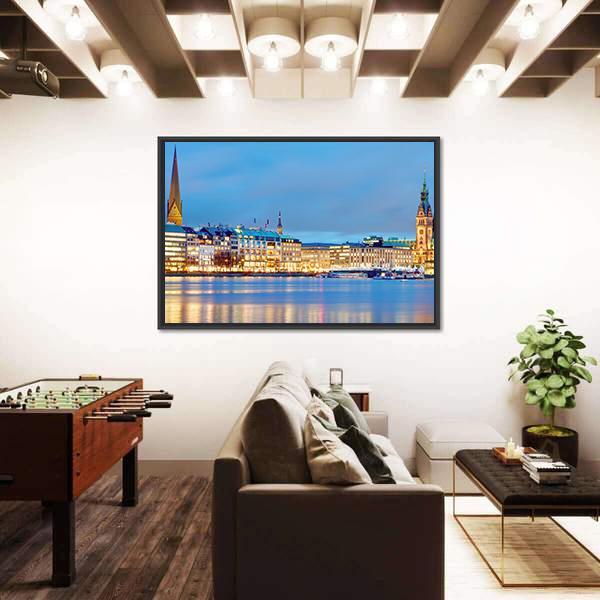 Town Hall & River Alster Canvas Wall Art-3 Horizontal-Gallery Wrap-25" x 16"-Tiaracle