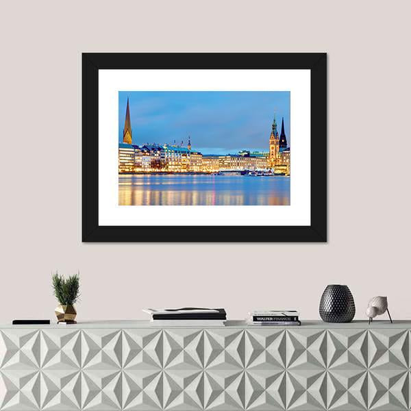 Town Hall & River Alster Canvas Wall Art-3 Horizontal-Gallery Wrap-25" x 16"-Tiaracle