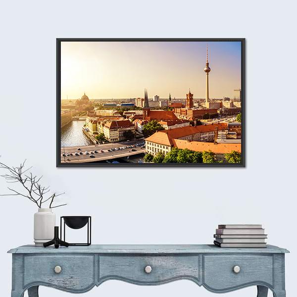 Town Hall & Tv Tower Canvas Wall Art-3 Horizontal-Gallery Wrap-25" x 16"-Tiaracle