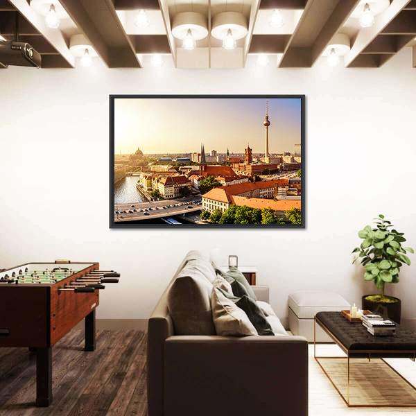 Town Hall & Tv Tower Canvas Wall Art-3 Horizontal-Gallery Wrap-25" x 16"-Tiaracle