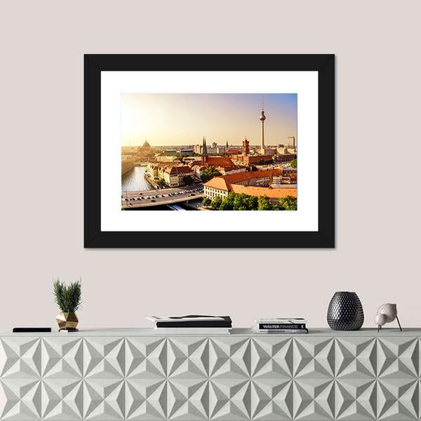 Town Hall & Tv Tower Canvas Wall Art-3 Horizontal-Gallery Wrap-25" x 16"-Tiaracle