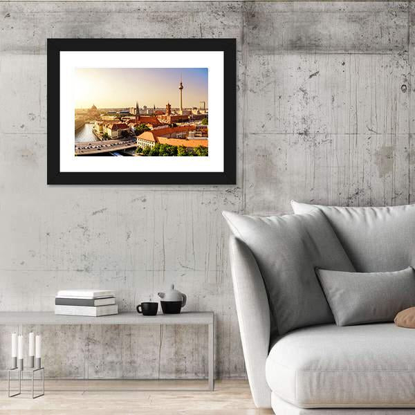 Town Hall & Tv Tower Canvas Wall Art-3 Horizontal-Gallery Wrap-25" x 16"-Tiaracle