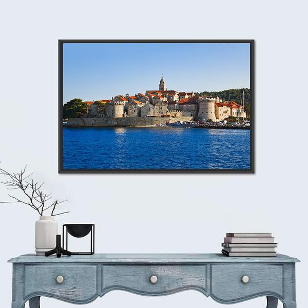 Town Korcula At Croatia Canvas Wall Art-1 Piece-Floating Frame-24" x 16"-Tiaracle