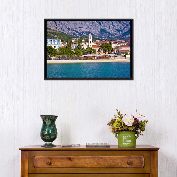 Town of Baska Voda Canvas Wall Art-1 Piece-Floating Frame-24" x 16"-Tiaracle