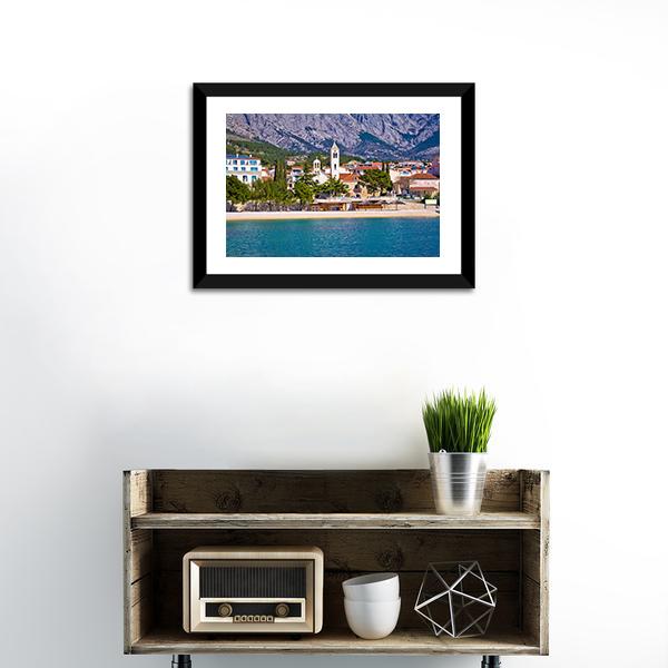 Town of Baska Voda Canvas Wall Art-1 Piece-Framed Print-20" x 16"-Tiaracle