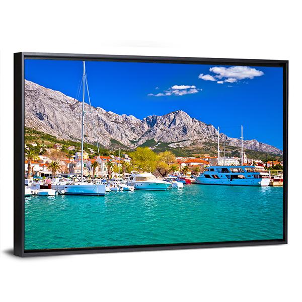Town Of Baska Voda Waterfront View Canvas Wall Art-3 Horizontal-Gallery Wrap-25" x 16"-Tiaracle