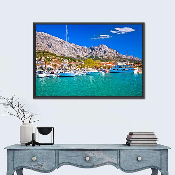 Town Of Baska Voda Waterfront View Canvas Wall Art-3 Horizontal-Gallery Wrap-25" x 16"-Tiaracle