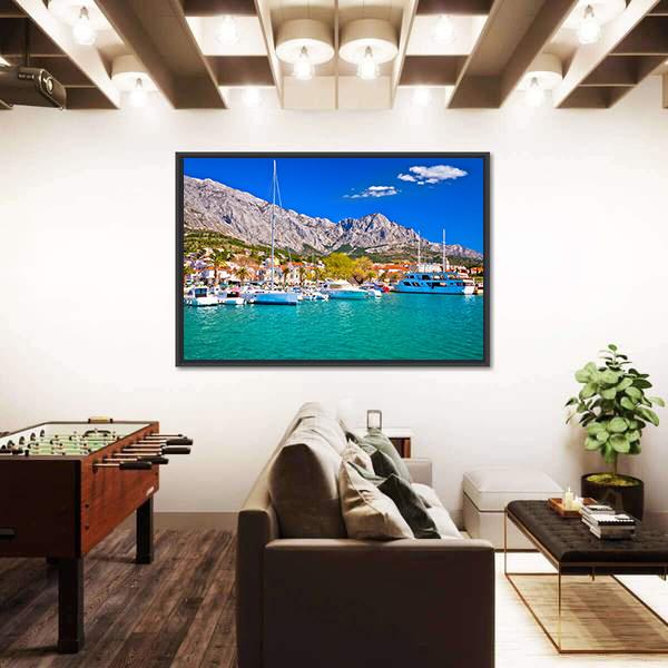 Town Of Baska Voda Waterfront View Canvas Wall Art-3 Horizontal-Gallery Wrap-25" x 16"-Tiaracle