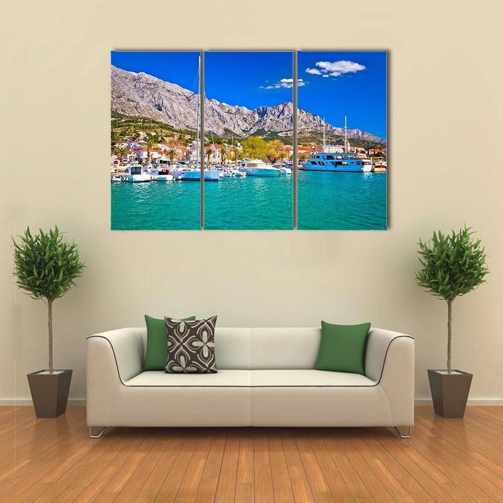 Town Of Baska Voda Waterfront View Canvas Wall Art-3 Horizontal-Gallery Wrap-37" x 24"-Tiaracle