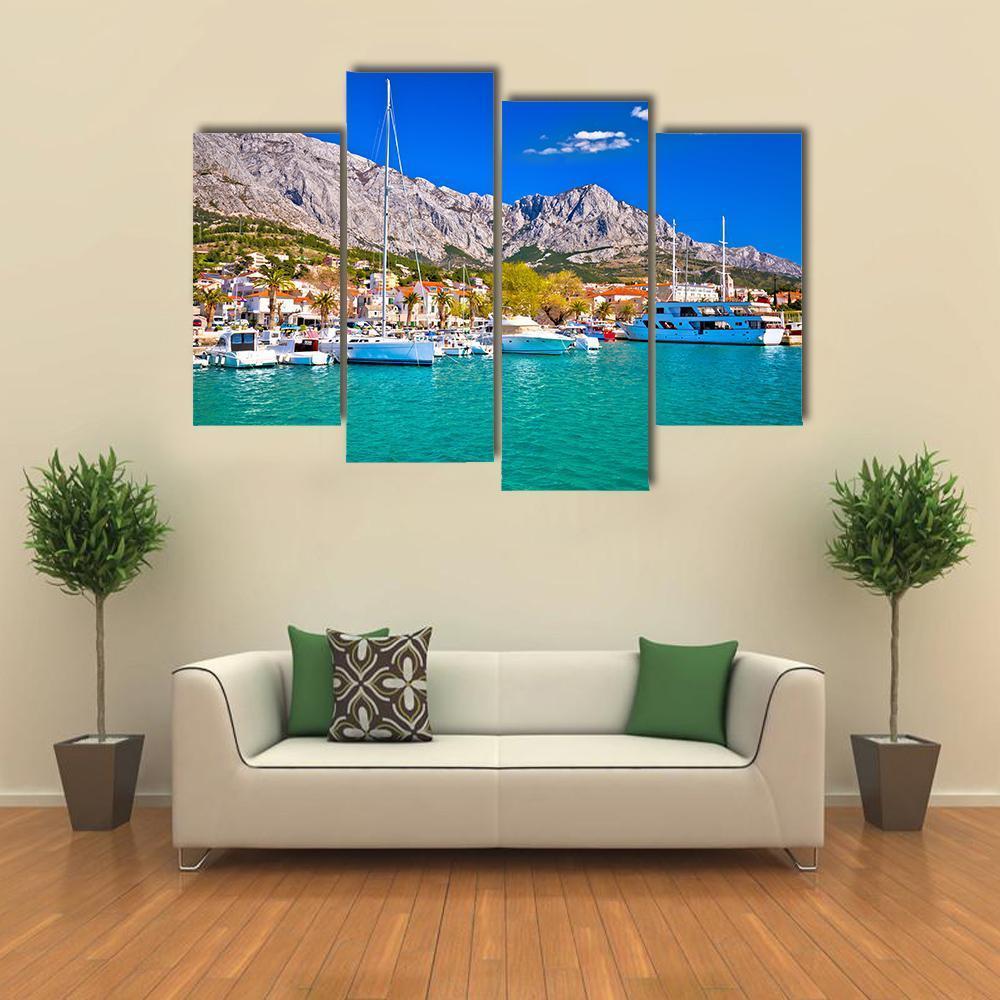 Town Of Baska Voda Waterfront View Canvas Wall Art-4 Pop-Gallery Wrap-50" x 32"-Tiaracle