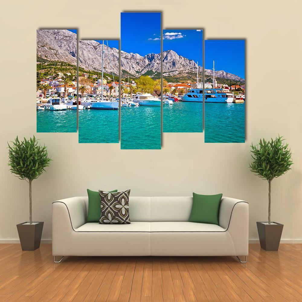 Town Of Baska Voda Waterfront View Canvas Wall Art-5 Pop-Gallery Wrap-47" x 32"-Tiaracle