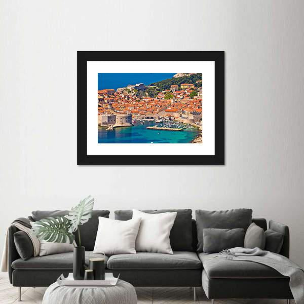 Town Of Dubrovnik Harbor View Canvas Wall Art-1 Piece-Framed Print-20" x 16"-Tiaracle