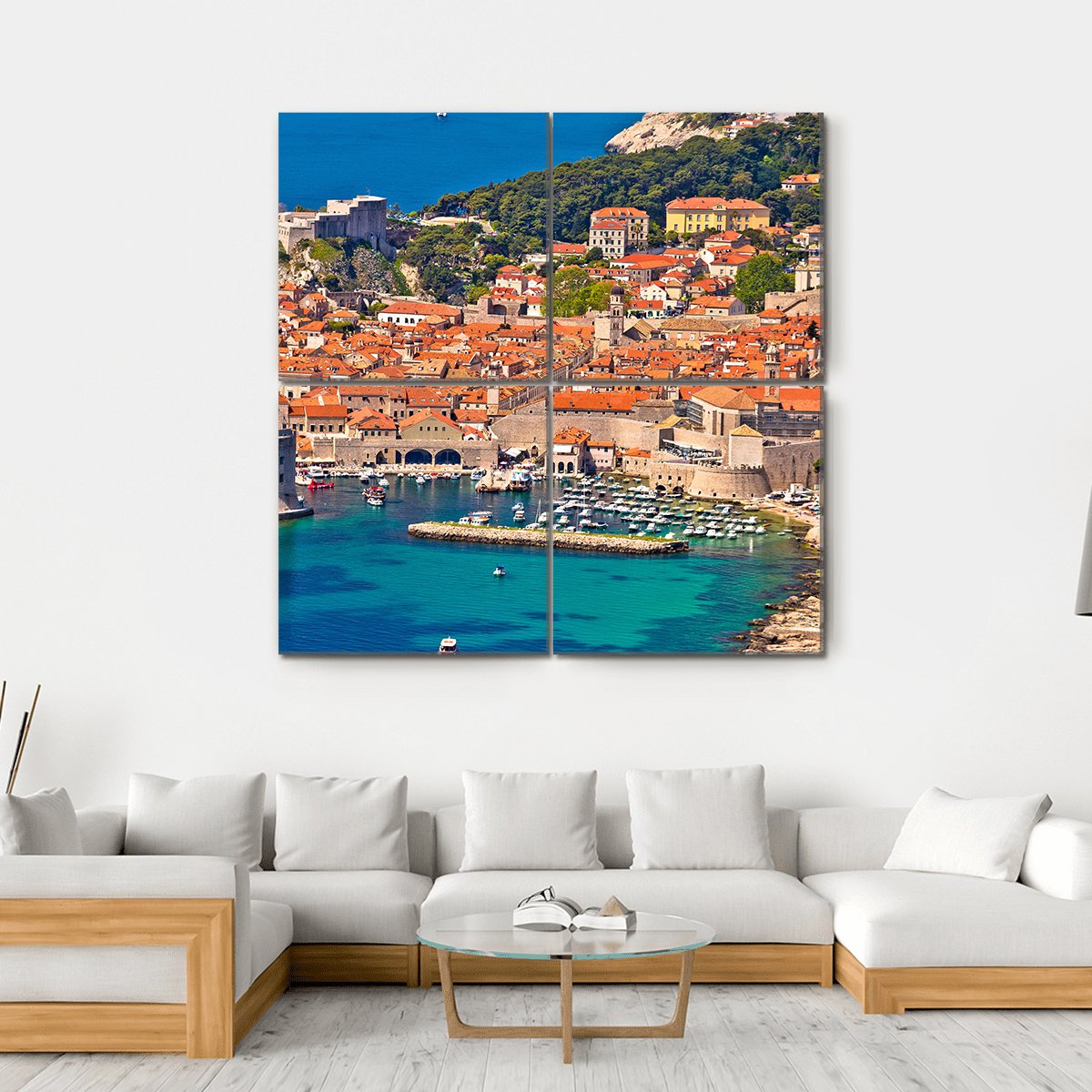 Town Of Dubrovnik Harbor View Canvas Wall Art-4 Square-Gallery Wrap-17" x 17"-Tiaracle