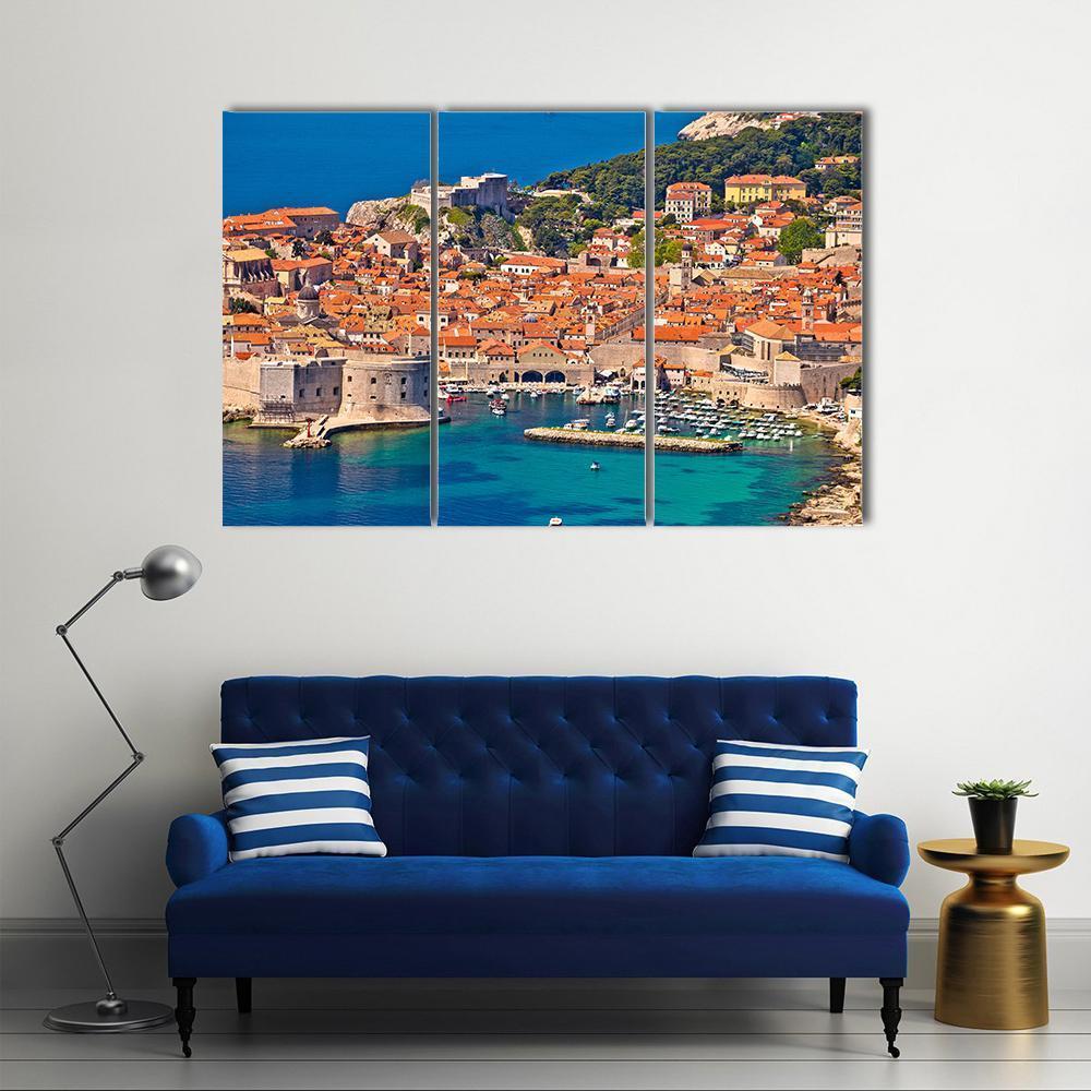 Town Of Dubrovnik Harbor View Canvas Wall Art-3 Horizontal-Gallery Wrap-37" x 24"-Tiaracle