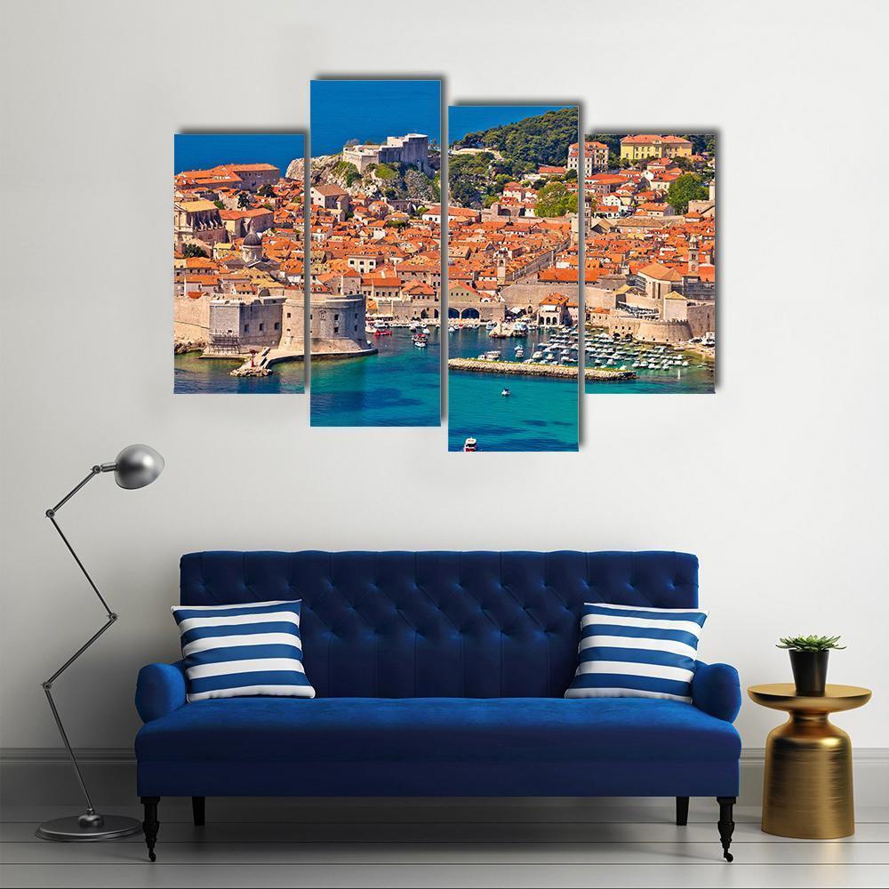 Town Of Dubrovnik Harbor View Canvas Wall Art-4 Pop-Gallery Wrap-50" x 32"-Tiaracle