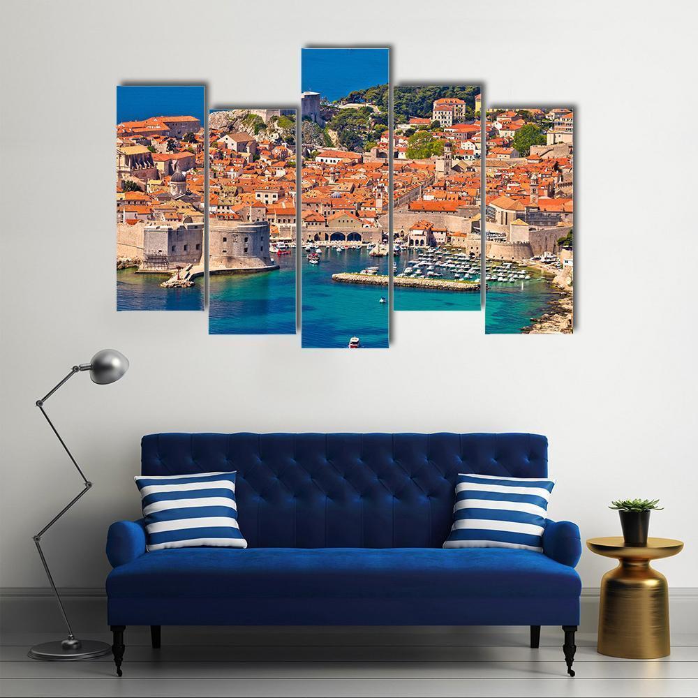 Town Of Dubrovnik Harbor View Canvas Wall Art-5 Pop-Gallery Wrap-47" x 32"-Tiaracle