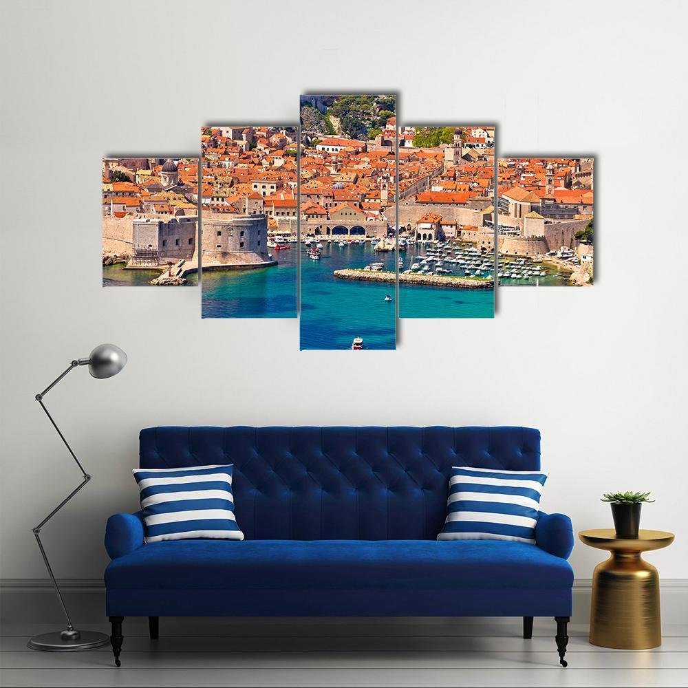 Town Of Dubrovnik Harbor View Canvas Wall Art-5 Star-Gallery Wrap-62" x 32"-Tiaracle