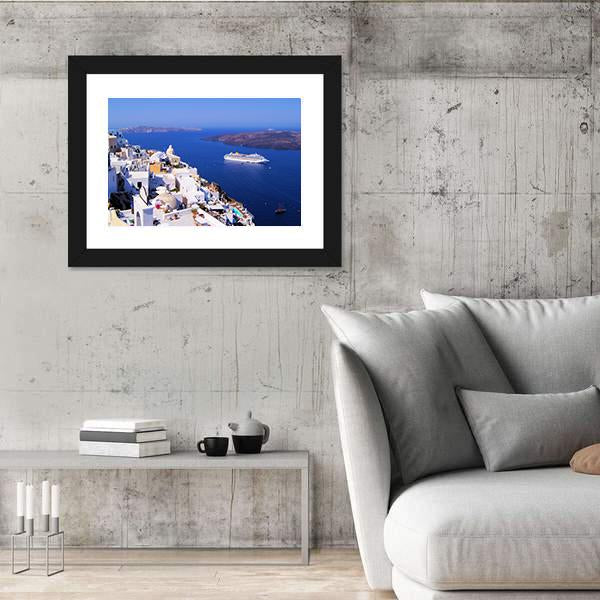 Town Of Fira In Santorini Canvas Wall Art-3 Horizontal-Gallery Wrap-25" x 16"-Tiaracle