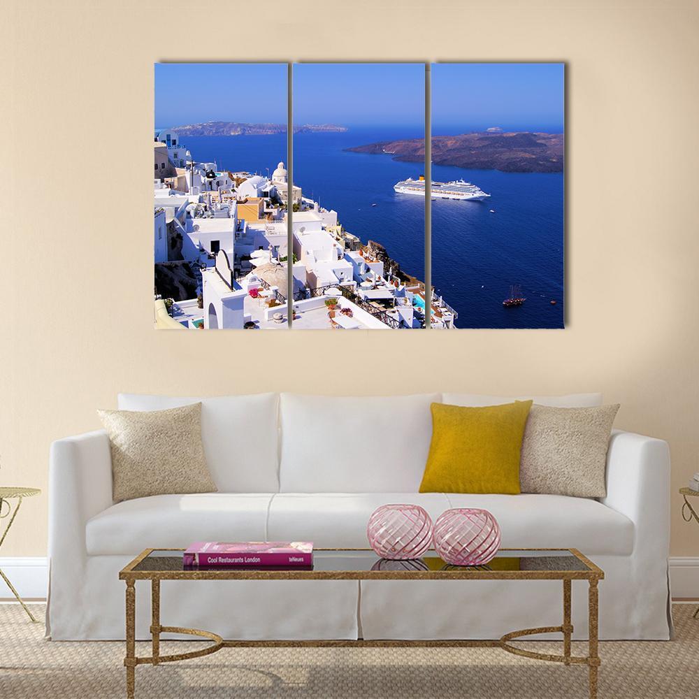 Town Of Fira In Santorini Canvas Wall Art-3 Horizontal-Gallery Wrap-37" x 24"-Tiaracle
