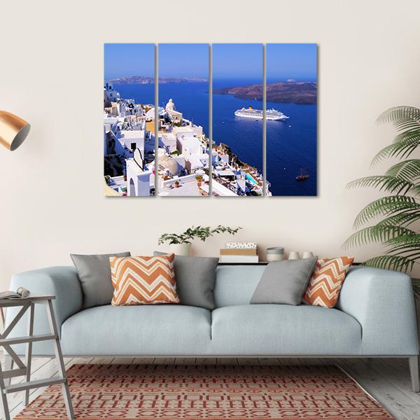 Town Of Fira In Santorini Canvas Wall Art-4 Horizontal-Gallery Wrap-34" x 24"-Tiaracle