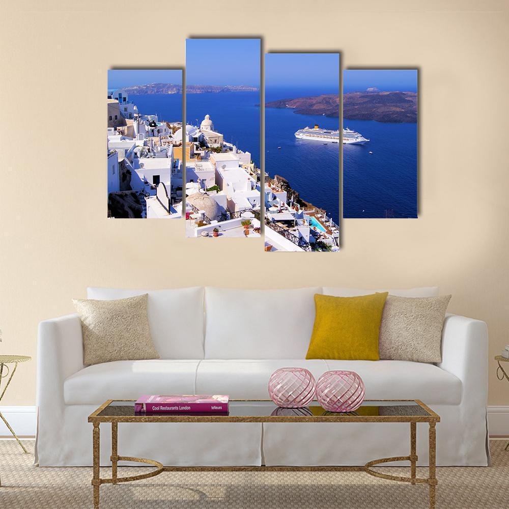 Town Of Fira In Santorini Canvas Wall Art-4 Pop-Gallery Wrap-50" x 32"-Tiaracle