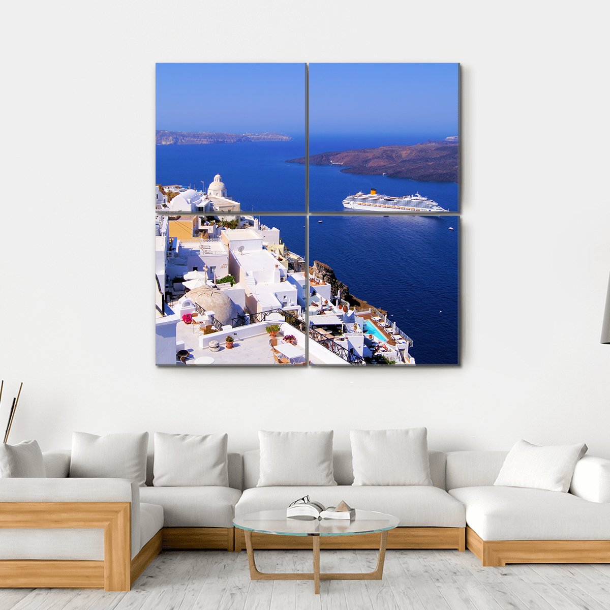 Town Of Fira In Santorini Canvas Wall Art-4 Square-Gallery Wrap-17" x 17"-Tiaracle
