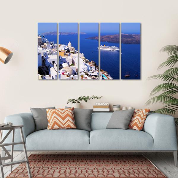 Town Of Fira In Santorini Canvas Wall Art-5 Horizontal-Gallery Wrap-22" x 12"-Tiaracle