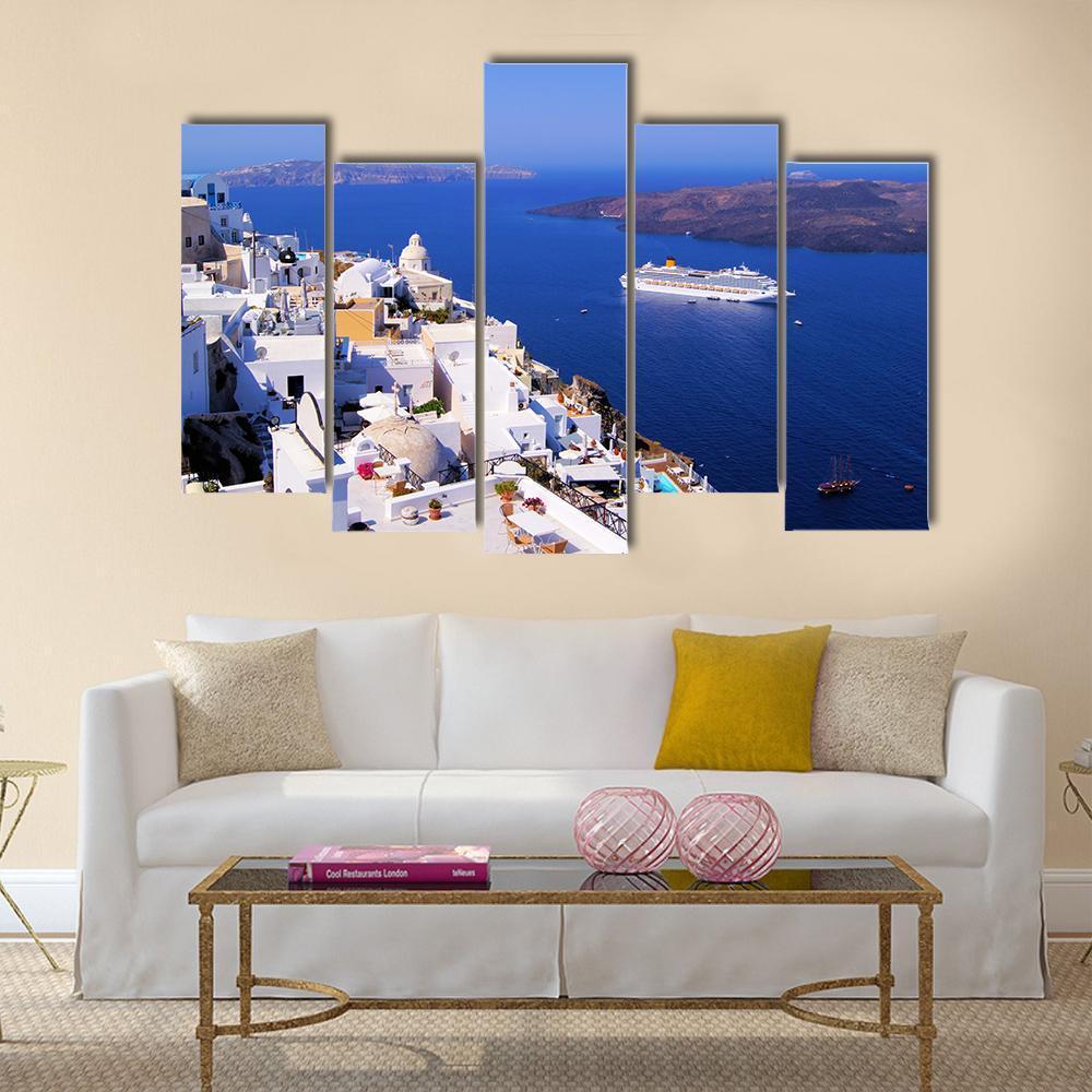 Town Of Fira In Santorini Canvas Wall Art-5 Pop-Gallery Wrap-47" x 32"-Tiaracle