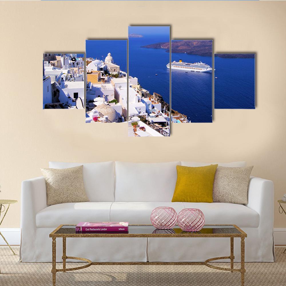 Town Of Fira In Santorini Canvas Wall Art-1 Piece-Gallery Wrap-48" x 32"-Tiaracle