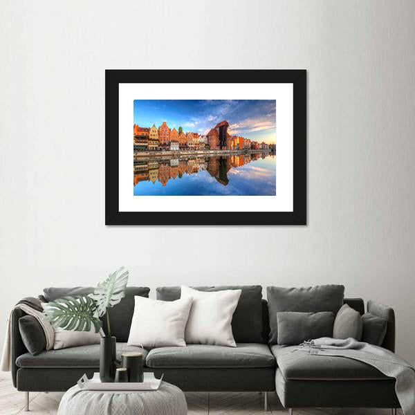 Town Of Gdansk Reflected In Motlawa River Canvas Wall Art-1 Piece-Framed Print-20" x 16"-Tiaracle