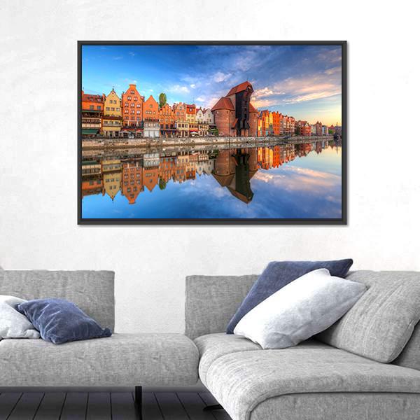 Town Of Gdansk Reflected In Motlawa River Canvas Wall Art-1 Piece-Floating Frame-24" x 16"-Tiaracle