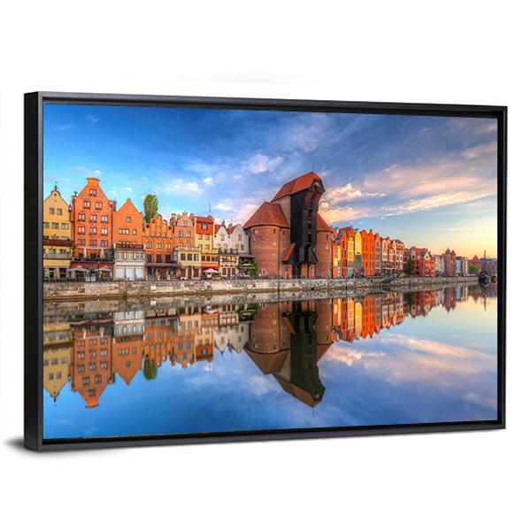 Town Of Gdansk Reflected In Motlawa River Canvas Wall Art-3 Horizontal-Gallery Wrap-25" x 16"-Tiaracle