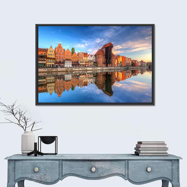 Town Of Gdansk Reflected In Motlawa River Canvas Wall Art-3 Horizontal-Gallery Wrap-25" x 16"-Tiaracle