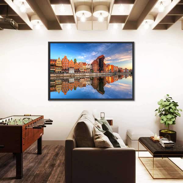 Town Of Gdansk Reflected In Motlawa River Canvas Wall Art-3 Horizontal-Gallery Wrap-25" x 16"-Tiaracle