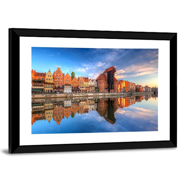 Town Of Gdansk Reflected In Motlawa River Canvas Wall Art-3 Horizontal-Gallery Wrap-25" x 16"-Tiaracle
