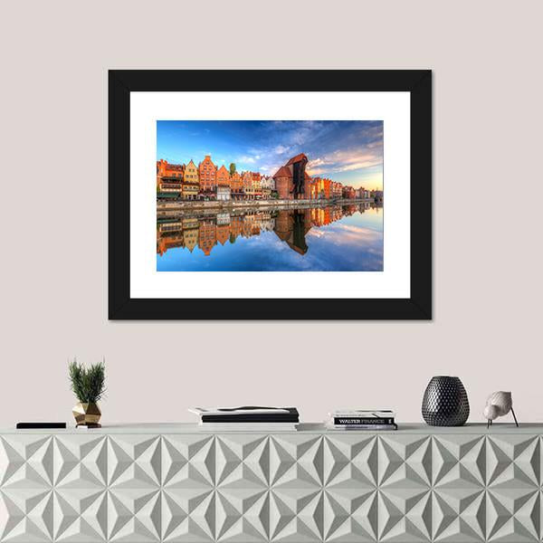 Town Of Gdansk Reflected In Motlawa River Canvas Wall Art-3 Horizontal-Gallery Wrap-25" x 16"-Tiaracle