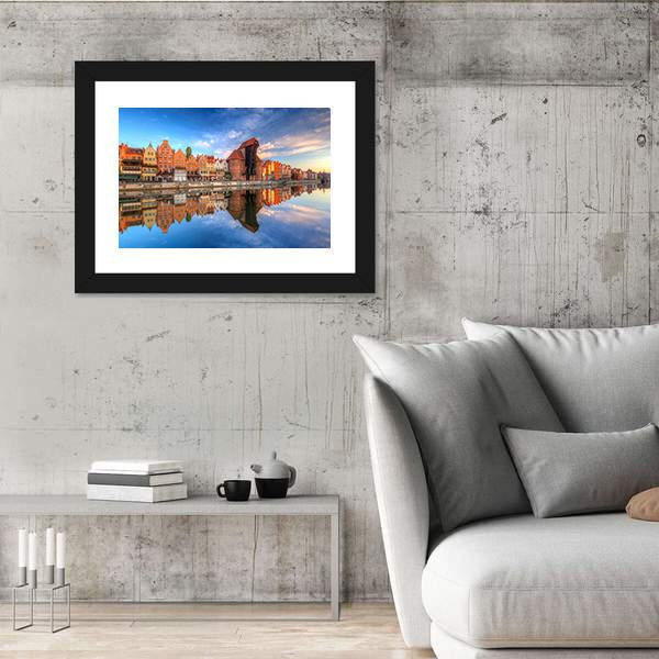 Town Of Gdansk Reflected In Motlawa River Canvas Wall Art-3 Horizontal-Gallery Wrap-25" x 16"-Tiaracle