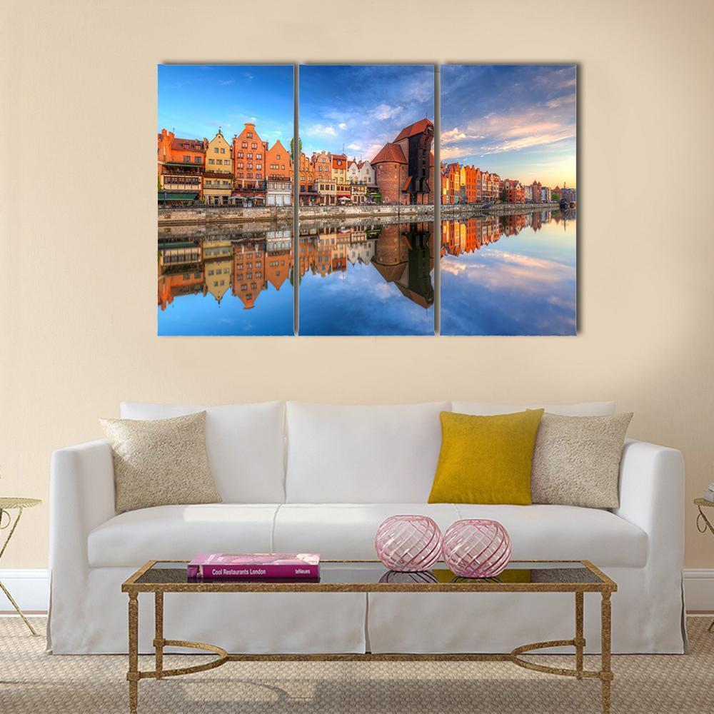 Town Of Gdansk Reflected In Motlawa River Canvas Wall Art-3 Horizontal-Gallery Wrap-37" x 24"-Tiaracle
