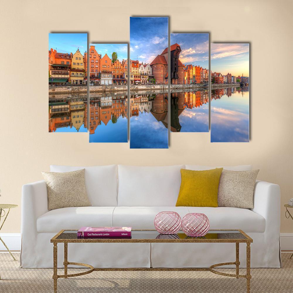 Town Of Gdansk Reflected In Motlawa River Canvas Wall Art-5 Pop-Gallery Wrap-47" x 32"-Tiaracle