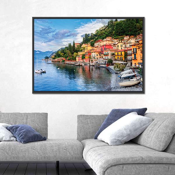 Town Of Menaggio On Lake Como Milan Italy Canvas Wall Art-1 Piece-Floating Frame-24" x 16"-Tiaracle