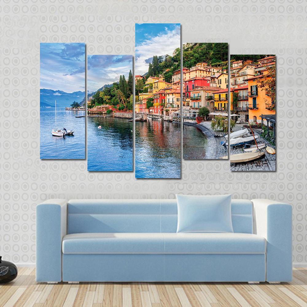 Town Of Menaggio On Lake Como Milan Italy Canvas Wall Art-5 Pop-Gallery Wrap-47&quot; x 32&quot;-Tiaracle