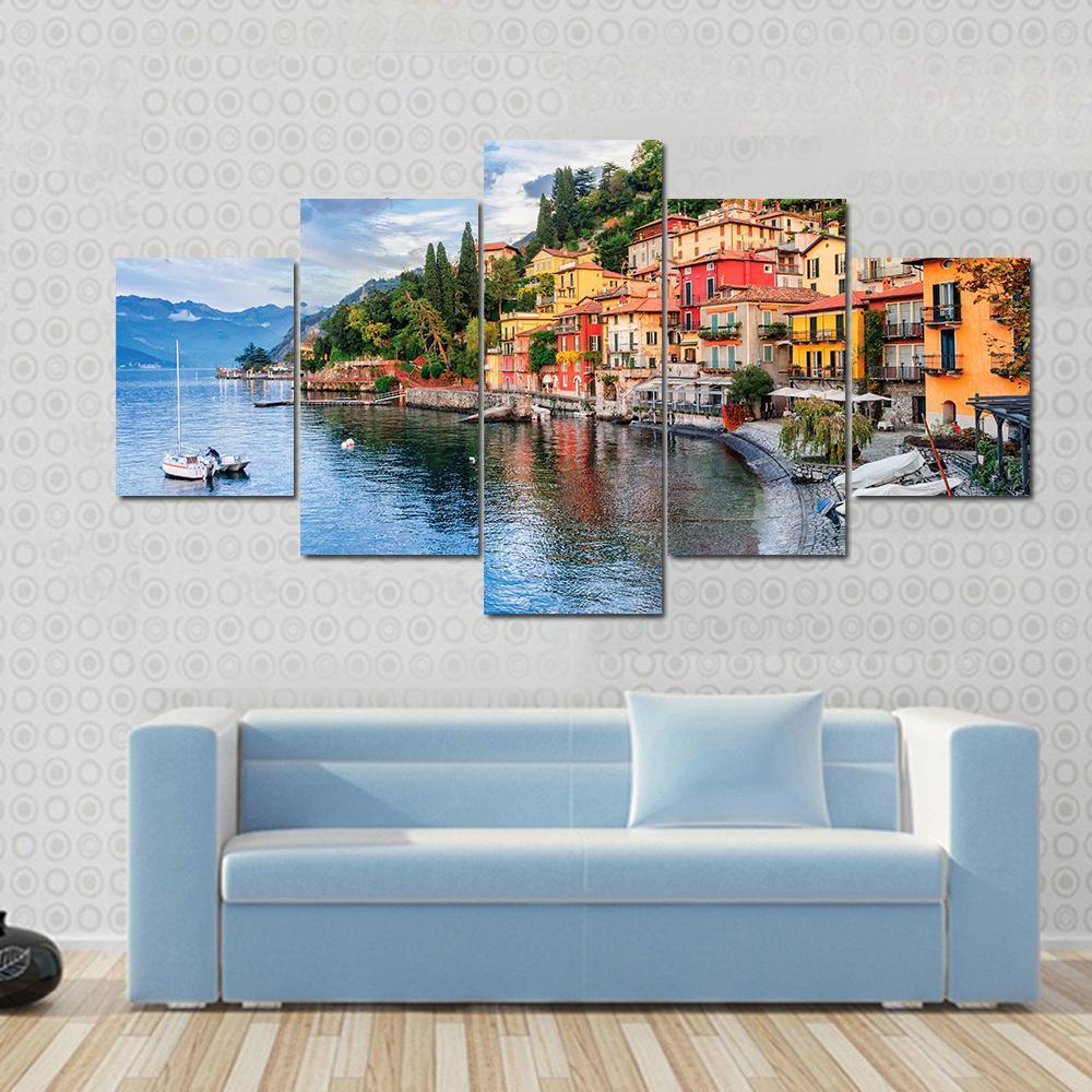 Town Of Menaggio On Lake Como Milan Italy Canvas Wall Art-5 Star-Gallery Wrap-62&quot; x 32&quot;-Tiaracle