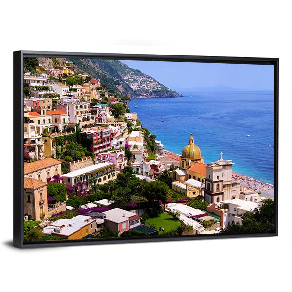 Town Of Positano On Amalfi Coast Canvas Wall Art-3 Horizontal-Gallery Wrap-25" x 16"-Tiaracle