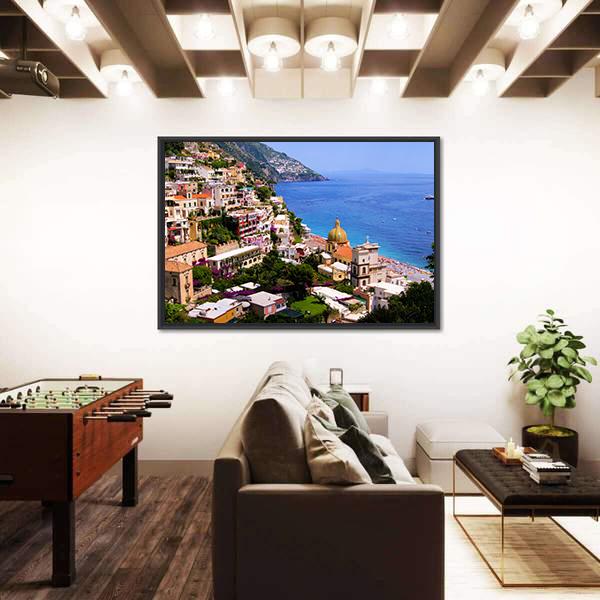 Town Of Positano On Amalfi Coast Canvas Wall Art-3 Horizontal-Gallery Wrap-25" x 16"-Tiaracle