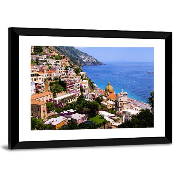 Town Of Positano On Amalfi Coast Canvas Wall Art-3 Horizontal-Gallery Wrap-25" x 16"-Tiaracle