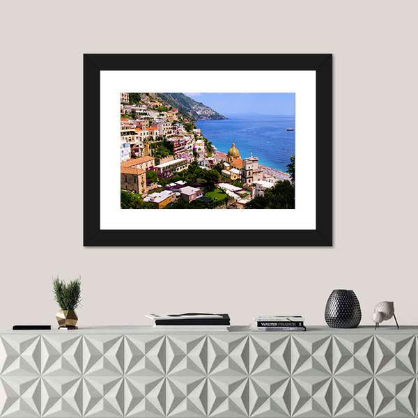 Town Of Positano On Amalfi Coast Canvas Wall Art-3 Horizontal-Gallery Wrap-25" x 16"-Tiaracle