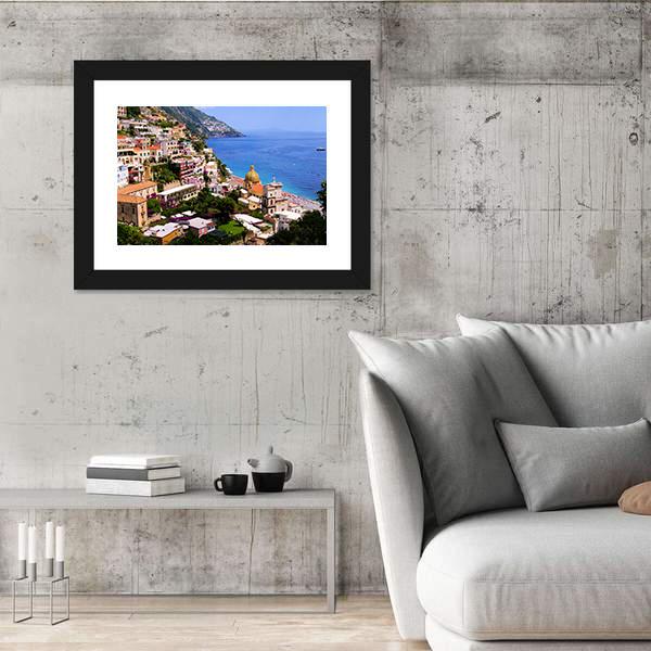Town Of Positano On Amalfi Coast Canvas Wall Art-3 Horizontal-Gallery Wrap-25" x 16"-Tiaracle