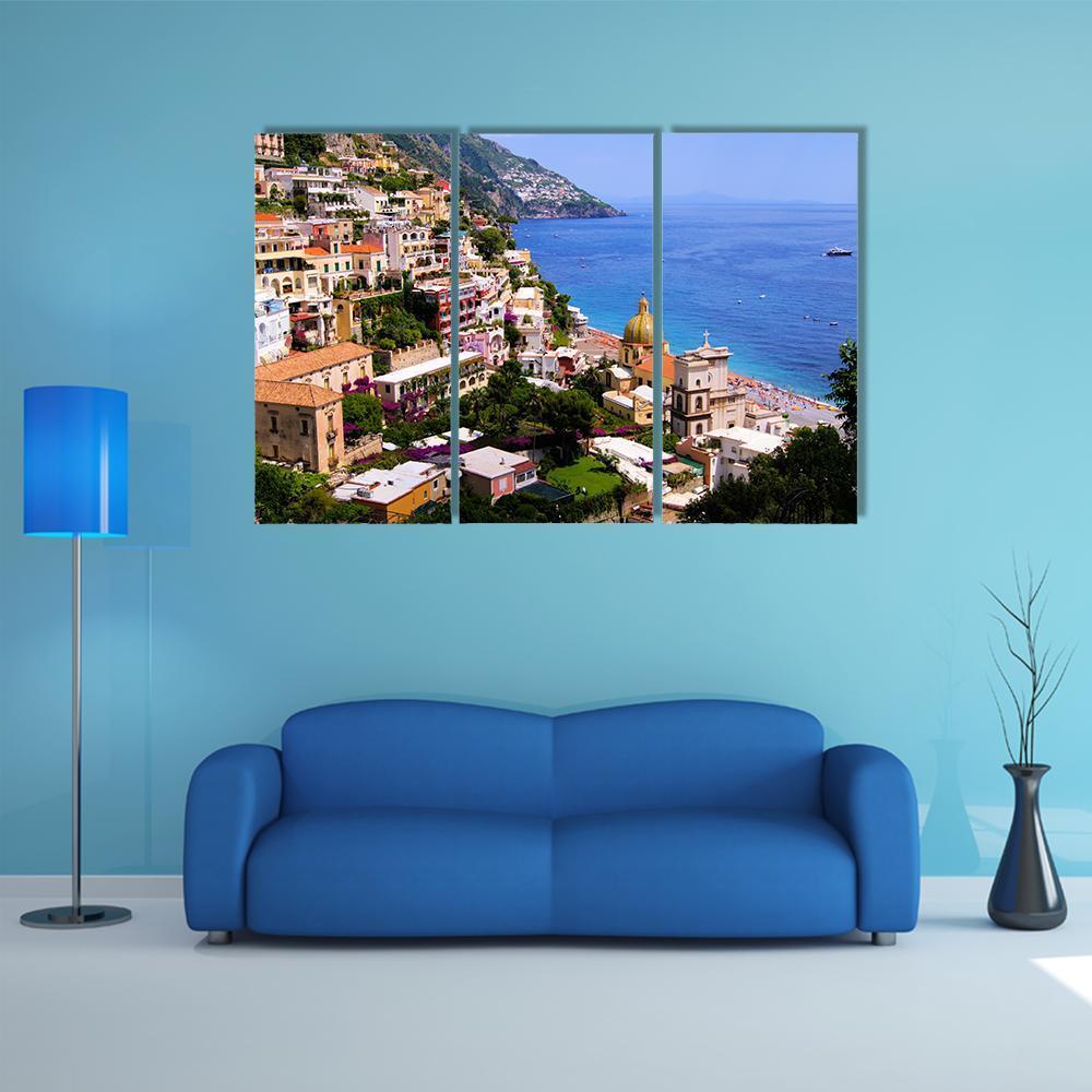 Town Of Positano On Amalfi Coast Canvas Wall Art-3 Horizontal-Gallery Wrap-37" x 24"-Tiaracle