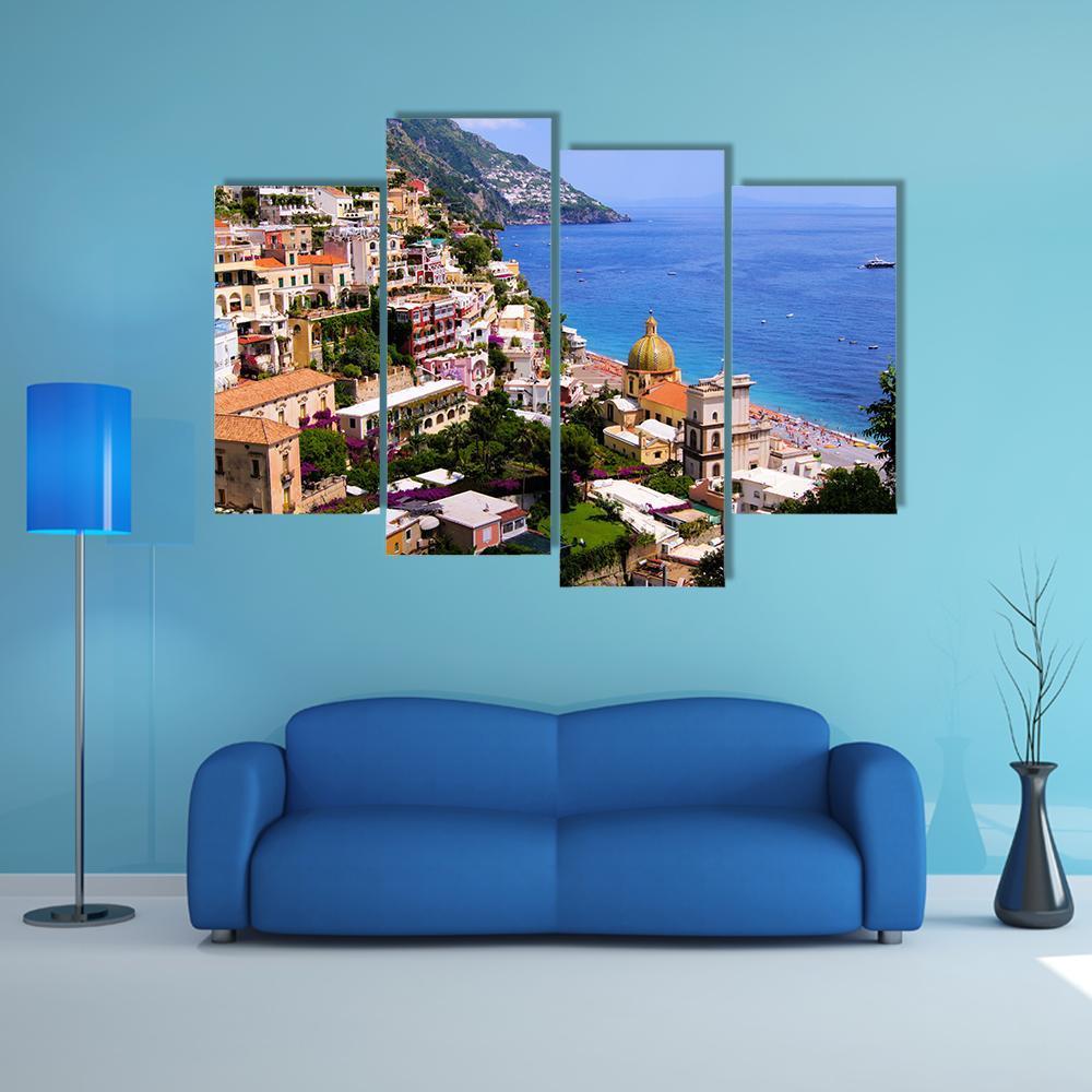 Town Of Positano On Amalfi Coast Canvas Wall Art-4 Pop-Gallery Wrap-50" x 32"-Tiaracle