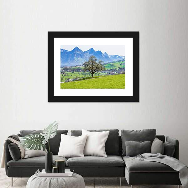 Town Of Stans With Mt Stanserhorn Canvas Wall Art-1 Piece-Framed Print-20" x 16"-Tiaracle
